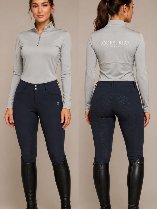 Equestrian Stockholm Tops - Equestrian Stockholm Women's Light Grey Long-Sleeve Zip Top